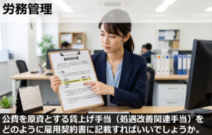 公費を原資とする賃上げ手当（処遇改善関連手当）をどのように雇用契約書に記載すればいいでしょうか。